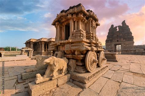 famous ancient stone chariot  hampi  closeup view