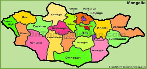 Administrative divisions map of Mongolia - Ontheworldmap.com