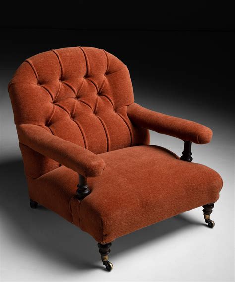 Howard & Sons Open Armchair in Orange Wool Chenille :: Obsolete