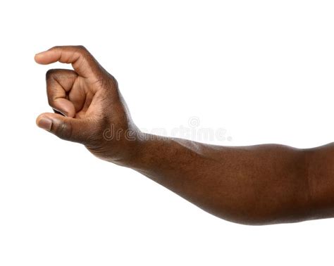 African-American Man Holding Something in Hand on White Stock Photo ...