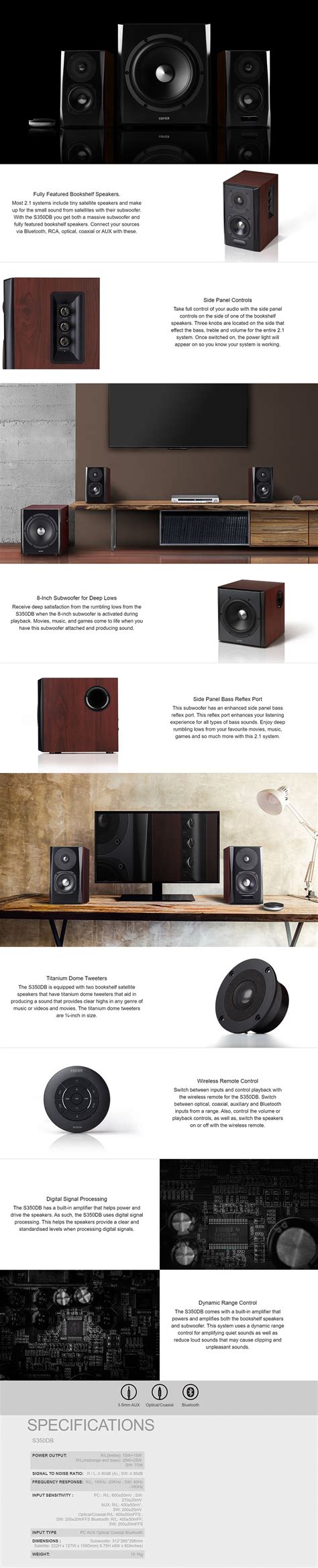 Edifier S350DB 2.1 Bookshelf and Subwoofer Bluetooth Speaker System ...