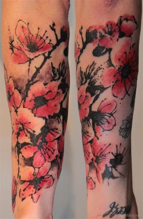 Stylish Cherry Blossom Tattoo On Full Sleeve - Tattoos Designs