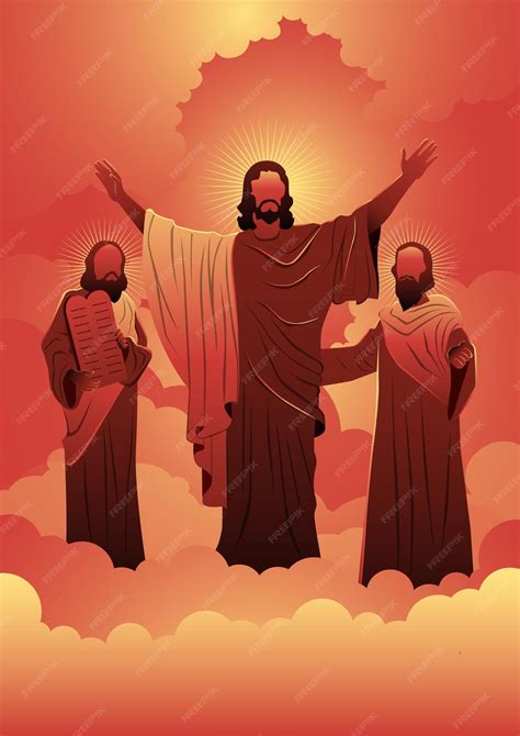 Premium Vector | An illustration of transfiguration of jesus christ elijah and moses biblical series