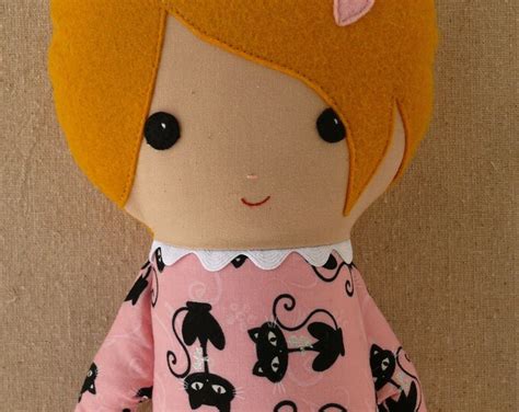 Fabric Doll Rag Doll Girl in Cat Print Dress - Etsy