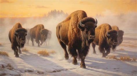 Premium Photo | Stampeding American Bison Herd Oil Painting