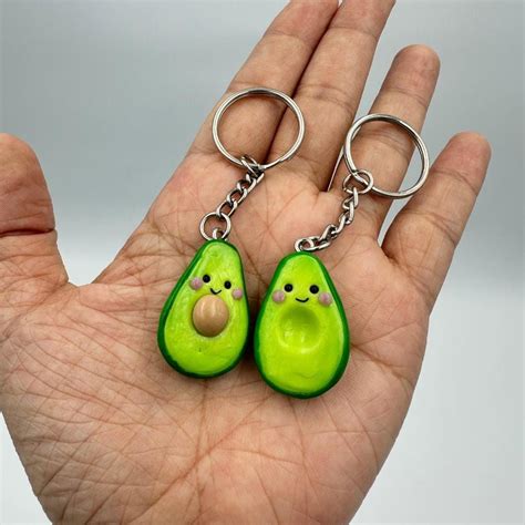 handmade avocado friendship keychain set customizable  initials