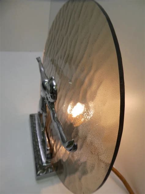 ART DECO CHROME Diana Naked Lady Statue Lamp Glass Disc Silhouette