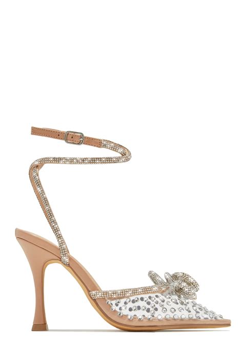 Miss Lola | Elina Nude Embellished Ankle Strap Pumps – MISS LOLA