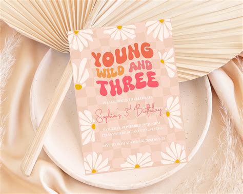 Young Wild and Three Birthday Invitation, Boho Chic Toddler's 3rd Party