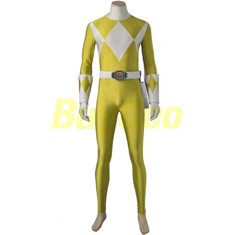 Yellow Ranger Cosplay Costume Mighty Morphin Power Rangers Artificial ...