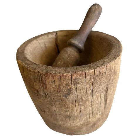 large vintage decorative wood mortar  pestle bowl  sale  stdibs