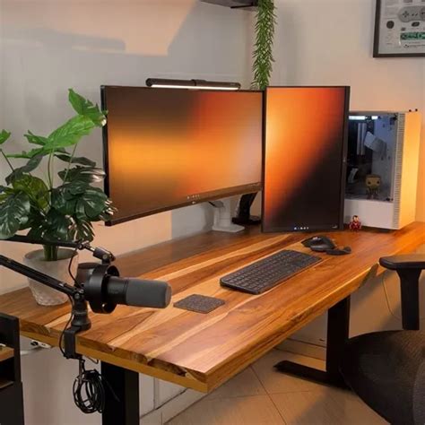 Madeira Madeira Mesa Gamer - Tampo De Mesa Madeira Teca 220x70cm Setup Gamer Computador ...