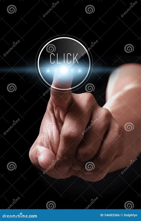 click button stock photo image  light finger virtual