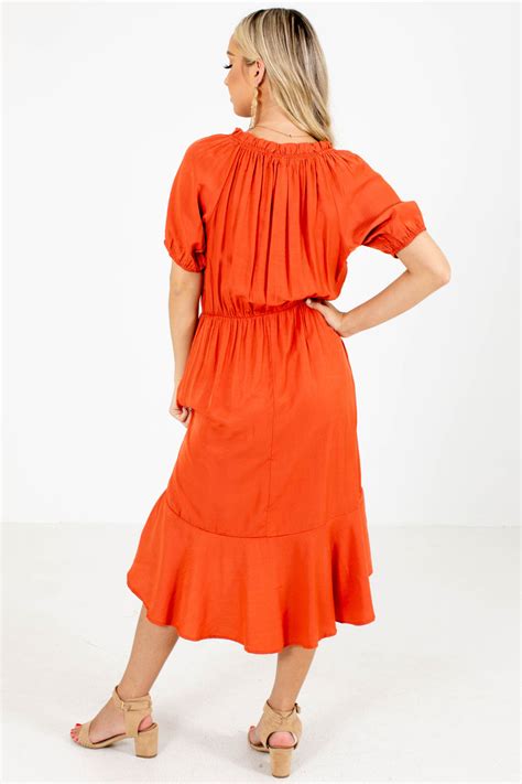 Sahara Sunset Orange Knee-Length Dress | Boutique Dress - Bella Ella ...