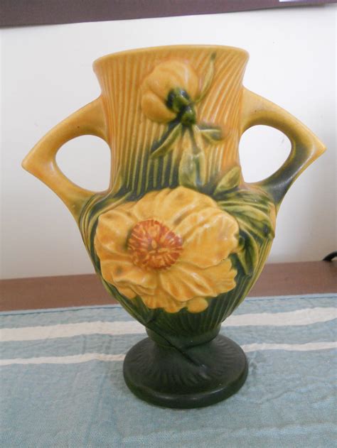 Pottery Vase Antique Roseville Peony Yellow Green 168-6 | Etsy