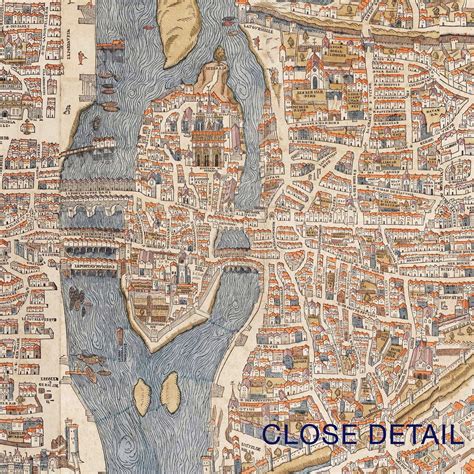 Old Map • Paris Vintage Map • French Antiques • Notre Dame De Paris