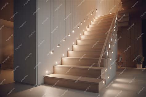 premium ai image  staircase   light bulb hanging   ceiling