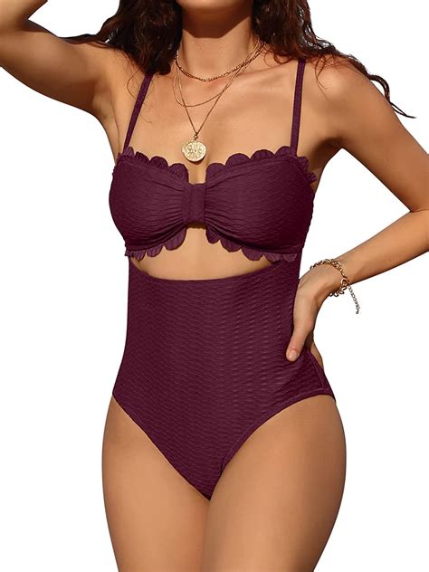 Charmo Womens Scalloped One Piece Bathing Suit Cutout Swimsuit Monokini