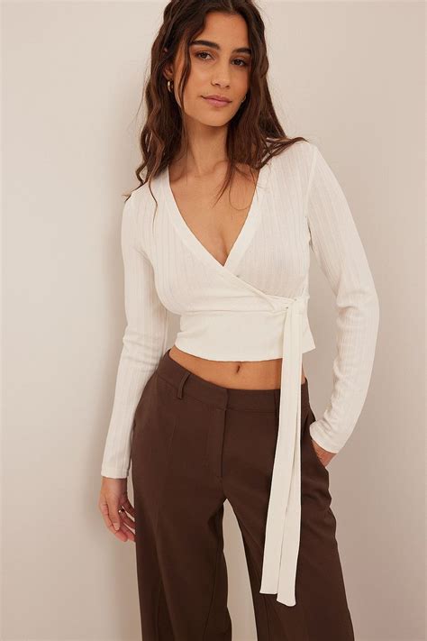 wrap rib tie top offwhite long sleeve top outfit wrap top outfit