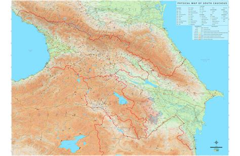 Physical Map of South Caucasus - Geoland.ge