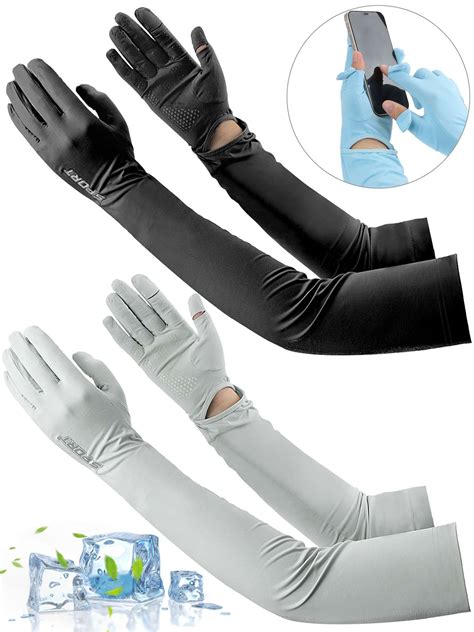 Gustave 2 Pairs Long UV Sun Protection Gloves Sunblock Touchscreen Non ...
