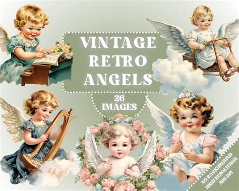 Retro Angel Clipart Vintage Angels Clip Art, Retro Girls Illustrations