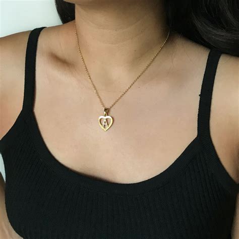 Gold Heart Initial Pendant Coin Necklace | Etsy