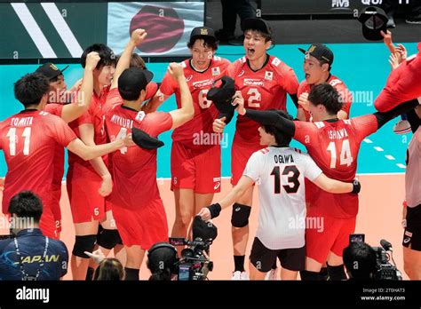 japanese mens volleyball team celebrate   team  qualified