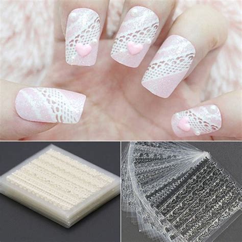 Pack of 20 Sheets Classy Lace Nail Art Decals. Black, White and ...