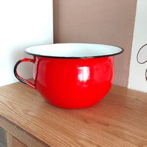 vintage red enamel chamber pot  lid poland  etsy