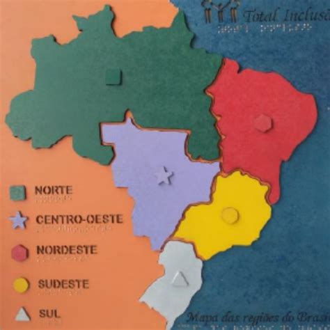 Mapa Tatil Do Brasil - Mapa Regiões Brasil com Identificação Tátil - Loja Virtual Ampla Visão