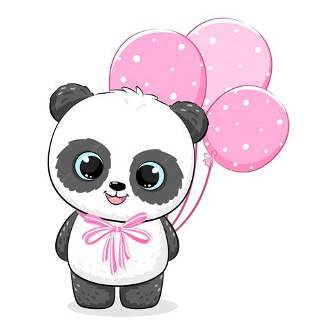 Linda garota panda com balões Ilustração vetorial de um desenho animado