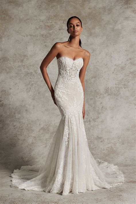 YAREN: Chantilly Lace Fit and Flare Wedding Gown with Sheer Bodice