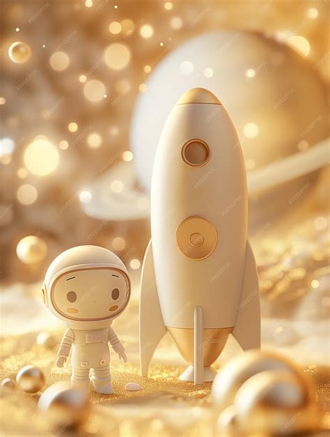 Premium Photo | Astronaut toy with rocket on a golden space adventure