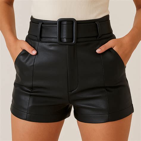 Short Couro Fake Preto