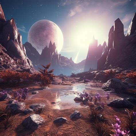 Premium AI Image | A beautiful alien world with a giant exoplanet ...