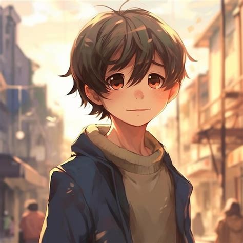 Premium AI Image | Anime boy with brown eyes and brown eyes standing in ...