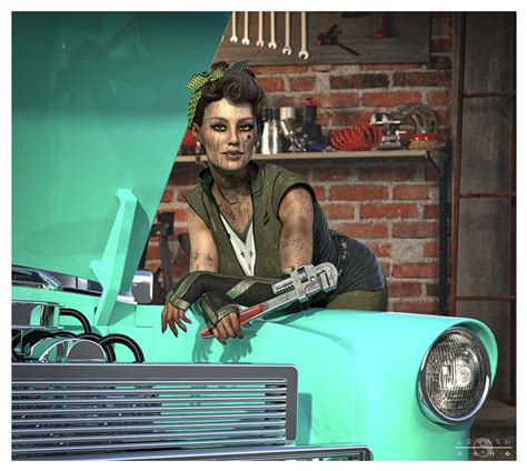 RETRO FEMALE MECHANIC,.. 3D Render, Digital Art by 3D4U2C