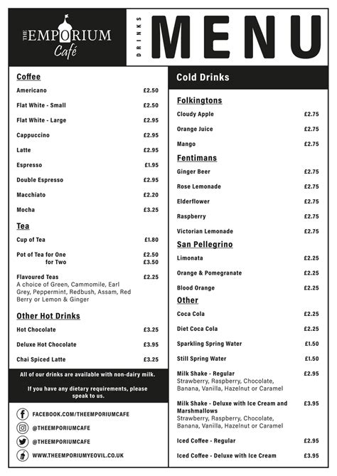 Menu for The Emporium Cafe – The Emporium Yeovil
