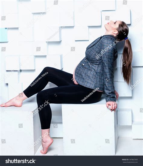 Beautiful Pregnant Woman Naked Stomach Fashion Stock Photo 347867393