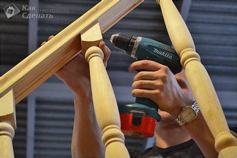 a man is using a drill to attach the posts in order to make them stand ...