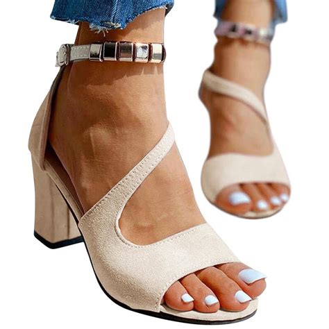 Aueoeo Womens Sandals Dressy, Women's Buckle Strap Chunky Heel Sandals ...