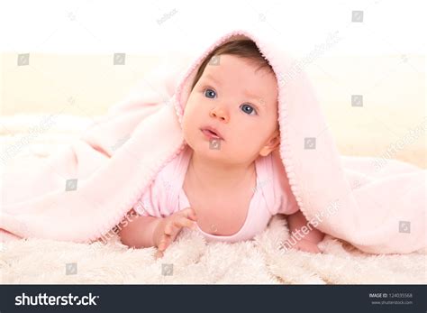 Baby Girl Under Hidden Pink Blanket Stock Photo 124035568 | Shutterstock