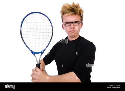 Funny tennis player isolated on white Stock Photo - Alamy