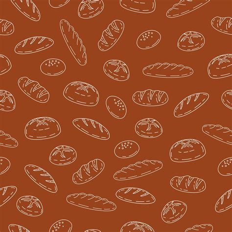 Hand drawn bakery seamless pattern background. Bread line art motif for