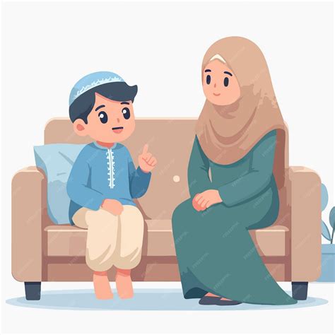 Premium Vector | Vector flat Muslim child talking to his parents