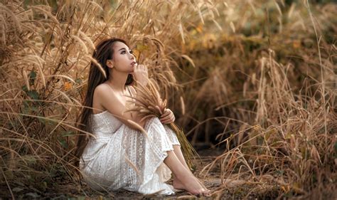 Asian 4K, White Dress, Woman, Brunette, Long Hair, HD Wallpaper | Rare