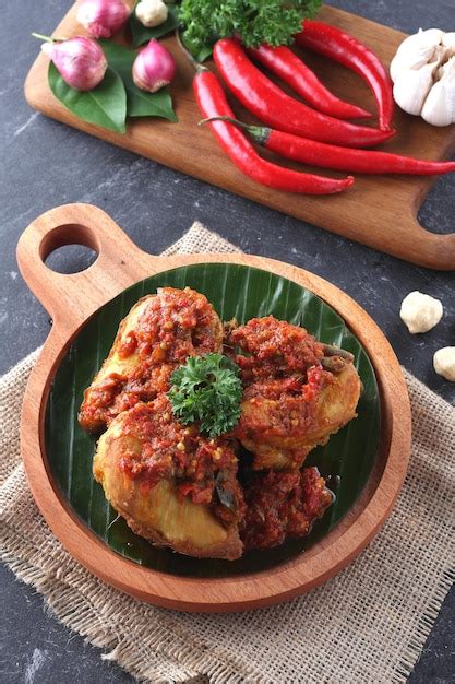 premium photo indonesian traditional padang balado spicy chicken