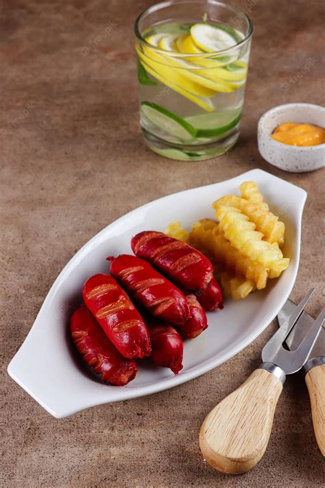 Premium Photo | Sosis bakar grilled sausage with sauce and side dish