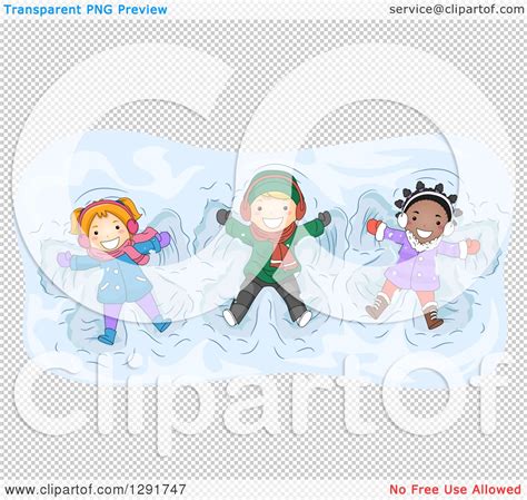 Clipart of a Happy White and Black Children Playing and Making Snow ...